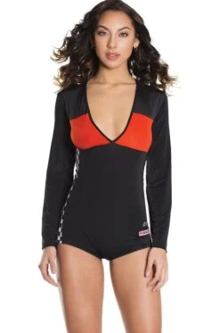 Coquette 1 Pc. Racer Long Sleeve Stretch Knit Romper With Patches