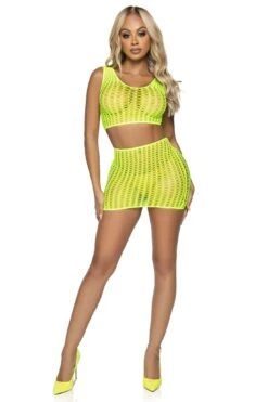 LEG AVENUE 2 Piece Crochet Net Tank Top & Mini Skirt -Strippers Heels Store 2 Piece Crochet Net Tank Top Mini Skirt Lingerie Sets Leg Avenue Yellow SEXYSHOES COM 4