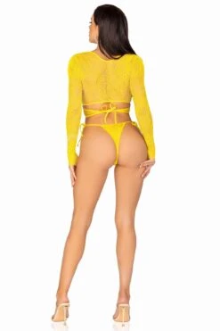 LEG AVENUE 2 Piece Daisy Lace Wrap Crop Top & Side Tie Panty Set -Strippers Heels Store 2 Piece Daisy Lace Wrap Crop Top Side Tie Panty Set Lingerie Sets Leg Avenue Yellow SEXYSHOES COM 5
