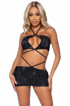 LEG AVENUE 2 Piece Rhinestone Keyhole Bandeau Top, Low Rise Skirt Set -Strippers Heels Store 2 Piece Rhinestone Keyhole Bandeau Top Low Rise Skirt Set Stripper Dresses Leg Avenue SEXYSHOES COM 3