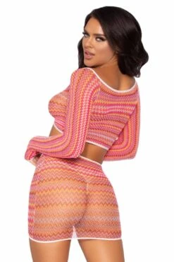 LEG AVENUE 2 Piece Zigzag Net Gauntlet Sleeve Crop Top & Mini Skirt Set -Strippers Heels Store 2 Piece Zigzag Net Gauntlet Sleeve Crop Top Mini Skirt Set Lingerie Sets Leg Avenue Pink SEXYSHOES COM 2