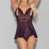 Lace And Mesh Open Cup Shorty Babydoll -Strippers Heels Store 2183 PLUM FS