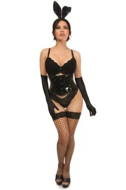 4 Piece Black PVC Bunny Corset Costume -Strippers Heels Store 4 Piece Black PVC Bunny Corset Costume Devil Costumes Daisy Corsets SEXYSHOESCOM 3