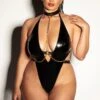 Plus Size Vinyl Teddy With Gold Chain Details -Strippers Heels Store 52 11374X BK FRONT BA