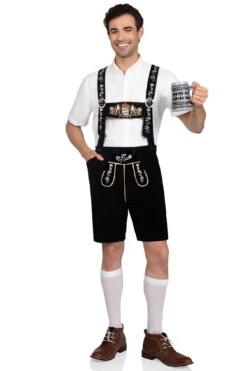 LEG AVENUE Bavarian Lederhosen Embroidered Stretch Velveteen, Bib Suspenders