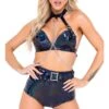 Black Holographic Top With Chain Detail -Strippers Heels Store Black Holographic Top with Chain Detail Halter Tops Roma Dancewear Black SEXYSHOES COM