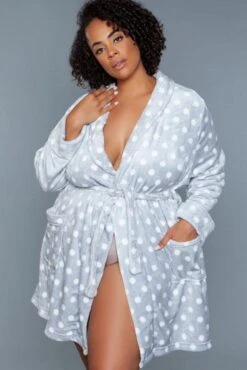 Blue Polka Dot Mid-Length Push Robe -Strippers Heels Store Blue Polka Dot Mid Length Push Robe Gowns Robes BeWicked SEXYSHOES COM 5