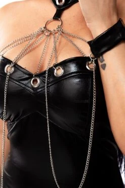 Bondage Chained Detail Wet Look Dress -Strippers Heels Store Bondage Chained Detail Wet Look Dress Fetish Dresses Saresia SEXYSHOES COM 3