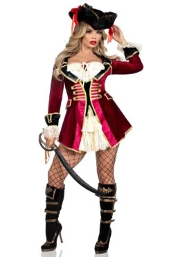 LEG AVENUE Captivating Pirate Captain Velvet Coat Dress, Tie-Front Bodice