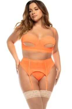 Colorful Mesh Three Piece Set With Underboob Design | Plus Size