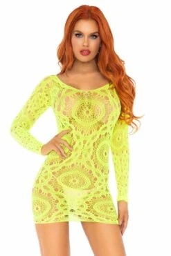 LEG AVENUE Crochet Lace Long Sleeved Mini Dress