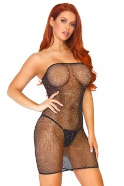 LEG AVENUE Crystallized Fishnet Convertible Tube Dress