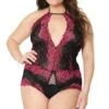 Coquette Deep V Lace Crotchless Teddy | Plus Size -Strippers Heels Store Deep V Lace Crotchless Teddy Plus Size Teddies Coquette Black SEXYSHOES COM