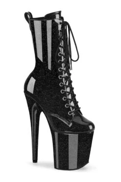 PLEASER FLAMINGO-1040GP Black Glitter Patent Ankle Boot