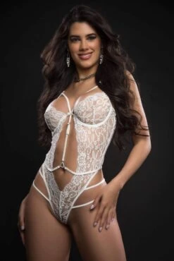 Floral Sheer Lace Plunge Teddy -Strippers Heels Store Floral Sheer Lace Plunge Teddy Teddies G World White SEXYSHOES COM 3