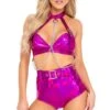 Holographic High-Waisted Shorts With Belt -Strippers Heels Store Holographic High Waisted Shorts with Belt Booty Shorts Roma Dancewear Fuchsia SEXYSHOES COM