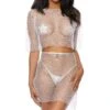 Sequin Swirl 2 Piece Fishnet Top & Skirt Set 1 Sequin Swirl 2 Piece Fishnet Top & Skirt Set -Strippers Heels Store K2000 SLV F