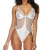 Sparkle Mesh One Piece 1 Piece Bodysuit -Strippers Heels Store K2002 SLV F
