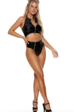 Halter & High Waist Bottom Zippered Set 7 Halter & High Waist Bottom Zippered Set -Strippers Heels Store K6156 A BLK
