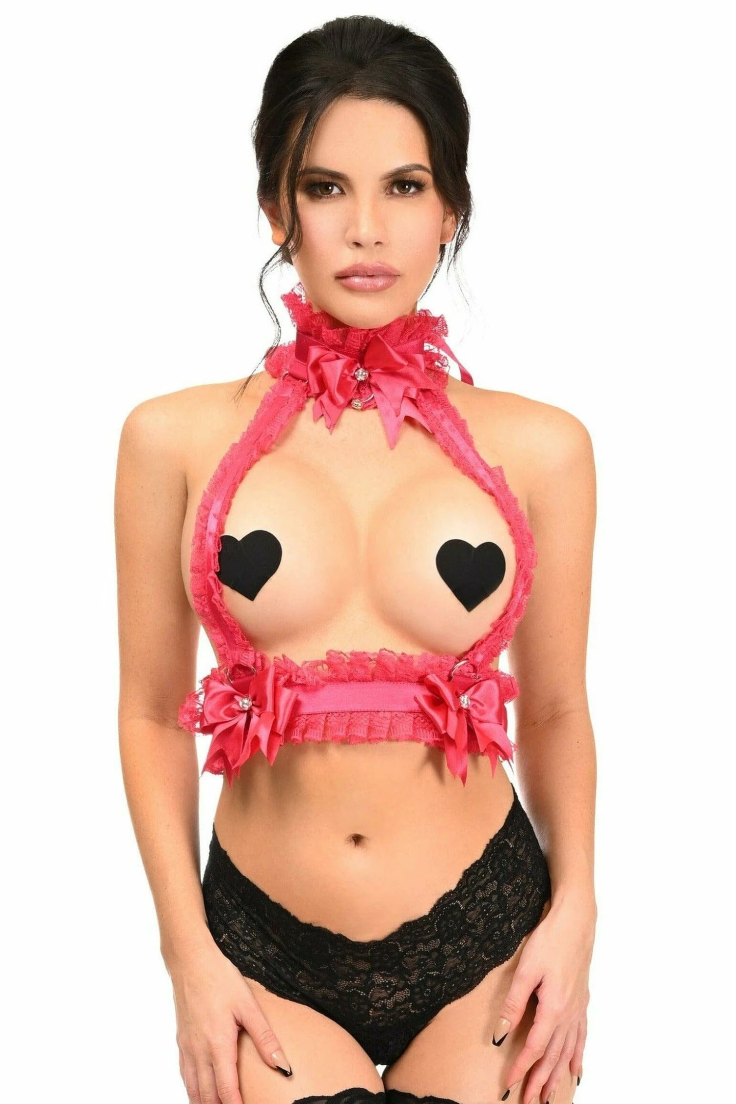 Kitten Collection Fuchsia/Fuchsia Lace Double Strap Body Harness 3 Kitten Collection Fuchsia/Fuchsia Lace Double Strap Body Harness