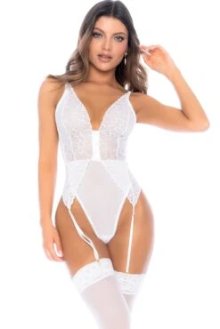Lace & Mesh Teddy With Lace-Up Back