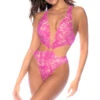 Lace One-Piece Swimsuit With Plunging Neckline -Strippers Heels Store Lace One Piece Swimsuit with Plunging Neckline Monokinis Mapale Pink SEXYSHOES COM