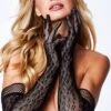 Baci Lingerie Leopard Lace Opera Glove -Strippers Heels Store Leopard Lace Opera Glove Gloves Baci Lingerie Black SEXYSHOES COM