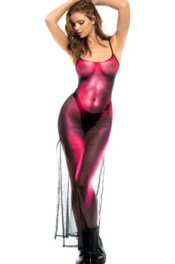 Long Printed Tulle Dress With Interlocking Back Design