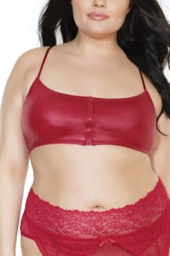 Coquette Matte Wetlook Bralette With Front Zipper Closure & Adjustable Straps | Plus Size