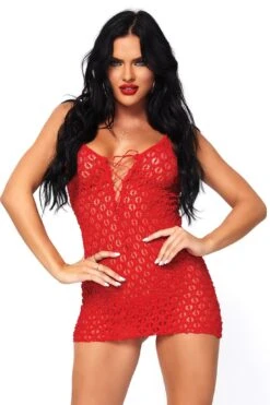 LEG AVENUE Mini Dress W/Lace Up Front & G-String