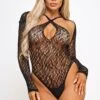Monique Crisscross Keyhole Neckline Bodysuit -Strippers Heels Store Monique Crisscross Keyhole Neckline Bodysuit Bodysuits BeWicked black SEXYSHOES COM