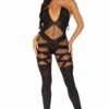 LEG AVENUE Opaque & Sheer Illusion Bodystocking With Keyhole Halter Detail -Strippers Heels Store Opaque Sheer Illusion Bodystocking With Keyhole Halter Detail Bodystockings Leg Avenue Black SEXYSHOES COM