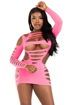 LEG AVENUE Opaque Shredded Cut-Out Mini Dress