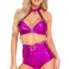 Pink Holographic Top With Chain Detail -Strippers Heels Store Pink Holographic Top with Chain Detail Halter Tops Roma Dancewear Fuchsia SEXYSHOES COM