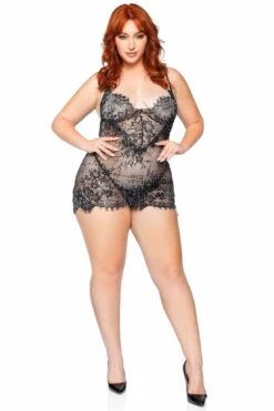 LEG AVENUE Plus 2 Piece Eyelash Lace Rhinestone Backless Mini Dress Set -Strippers Heels Store Plus 2 Piece Eyelash Lace Rhinestone Backless Mini Dress Set Stripper Dresses Leg Avenue Black SEXYSHOES COM 4