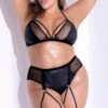 Plus Size Fishnet Mesh With Leather Effect Set -Strippers Heels Store Plus Size Fishnet Mesh With Leather Effect Set Lingerie Sets Mapale Black SEXYSHOES COM