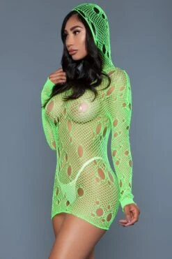 Plus Size Hooded Fishnet Dress -Strippers Heels Store Plus Size Hooded Fishnet Dress Stripper Dresses BeWicked Green SEXYSHOESCOM 3