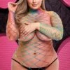 Plus Size Rainbow Fishnet Teddy -Strippers Heels Store Plus Size Rainbow Fishnet Teddy Teddies Lapdance Lingerie Rainbow SEXYSHOESCOM