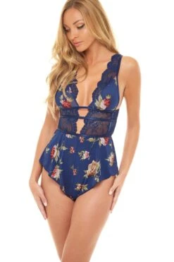Floral Print Empire Waist Romper With Deep V-Neckline