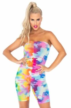 LEG AVENUE Rainbow Camo Mesh Strapless Romper