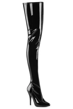 PLEASER SEDUCE-4000 Black Patent Thigh Boot