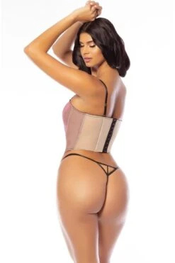 Iridescent Mesh Bustier With Boning Inserts And Matching G-String | Black And Iridescent -Strippers Heels Store SS Iridescent Mesh Bustier with Matching Thong Lingerie Oh La La CHeri Brand SEXYSHOES COM 3