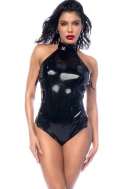 Vinyl Bodysuit With Lace-Up Sides