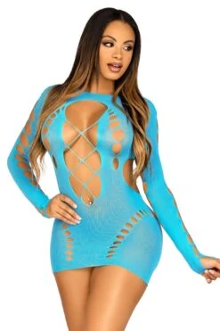 LEG AVENUE Seamless Cut-Out Long Sleeve Mini Dress, Faux Lace-Up