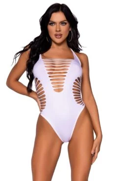 LEG AVENUE Seamless Shredded Racer Back Thong Bodysuit