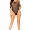 LEG AVENUE Snap Crotch Mesh Cami Bodysuit, Adjustable Straps, Thong Back