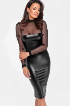 Noir Handmade Sublime Wetlook And Flocked Mesh Mini Dress