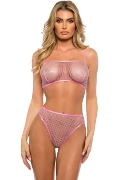 Think Pink Rhinestone Bralette 2-Piece Short Set
