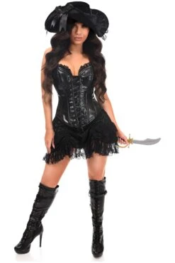 Top Drawer 4 PC Premium Black Lace Pirate Corset Costume