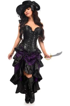 Top Drawer 4 PC Purple/Black Premium Pirate Corset Costume